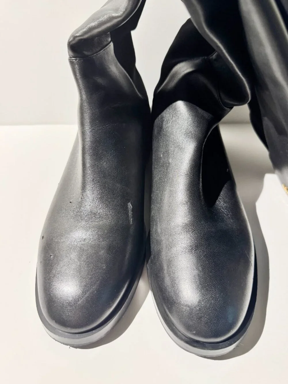 Stuart Weitzman Keelan Leather Over-The-Knee Boots Gold SW Logo - Size 7